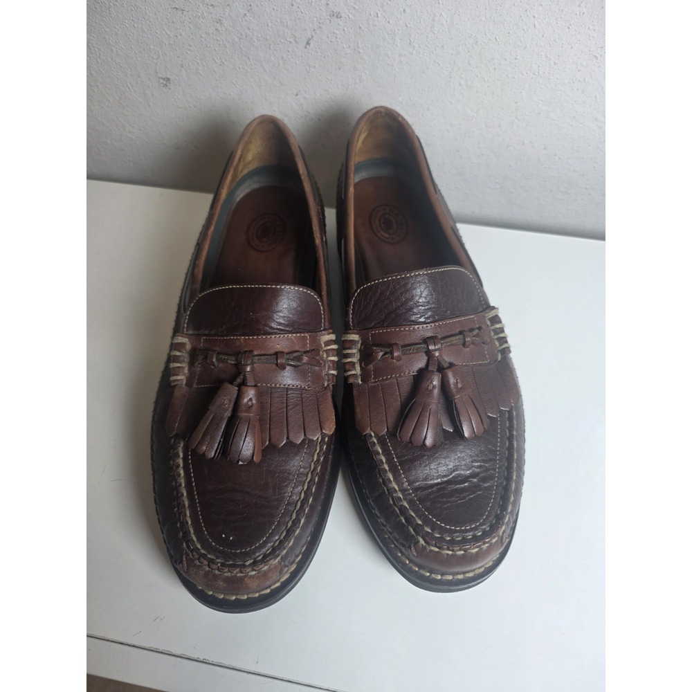 H.S. Trask Brown Leather Slip On Loafers Mens 10.5 Country Club Preppy Slip Knot - Picture 4 of 15
